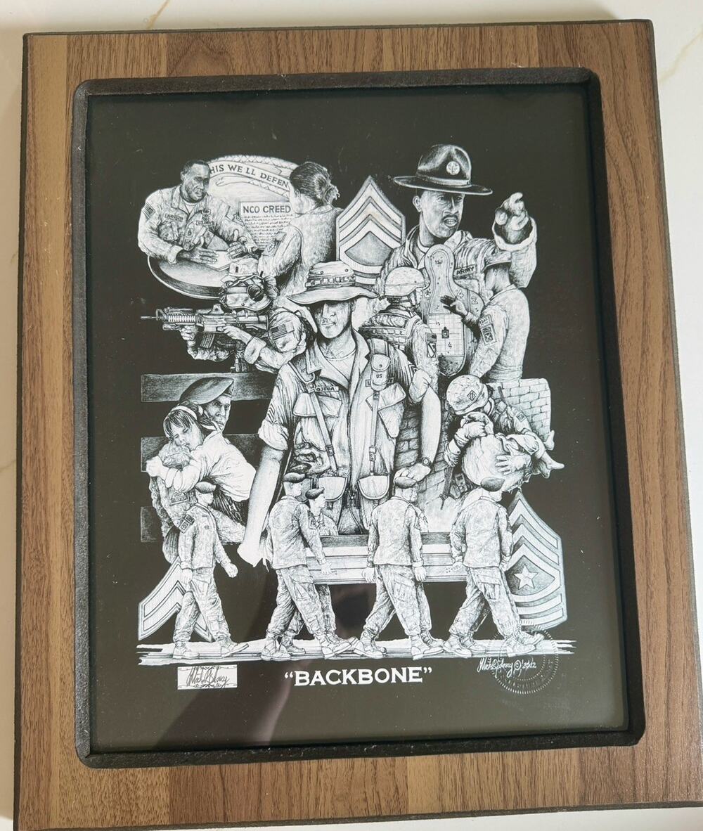 Michael Solovey BACKBONE Signed Art Print US Army NCO Corps Framed Lithograph